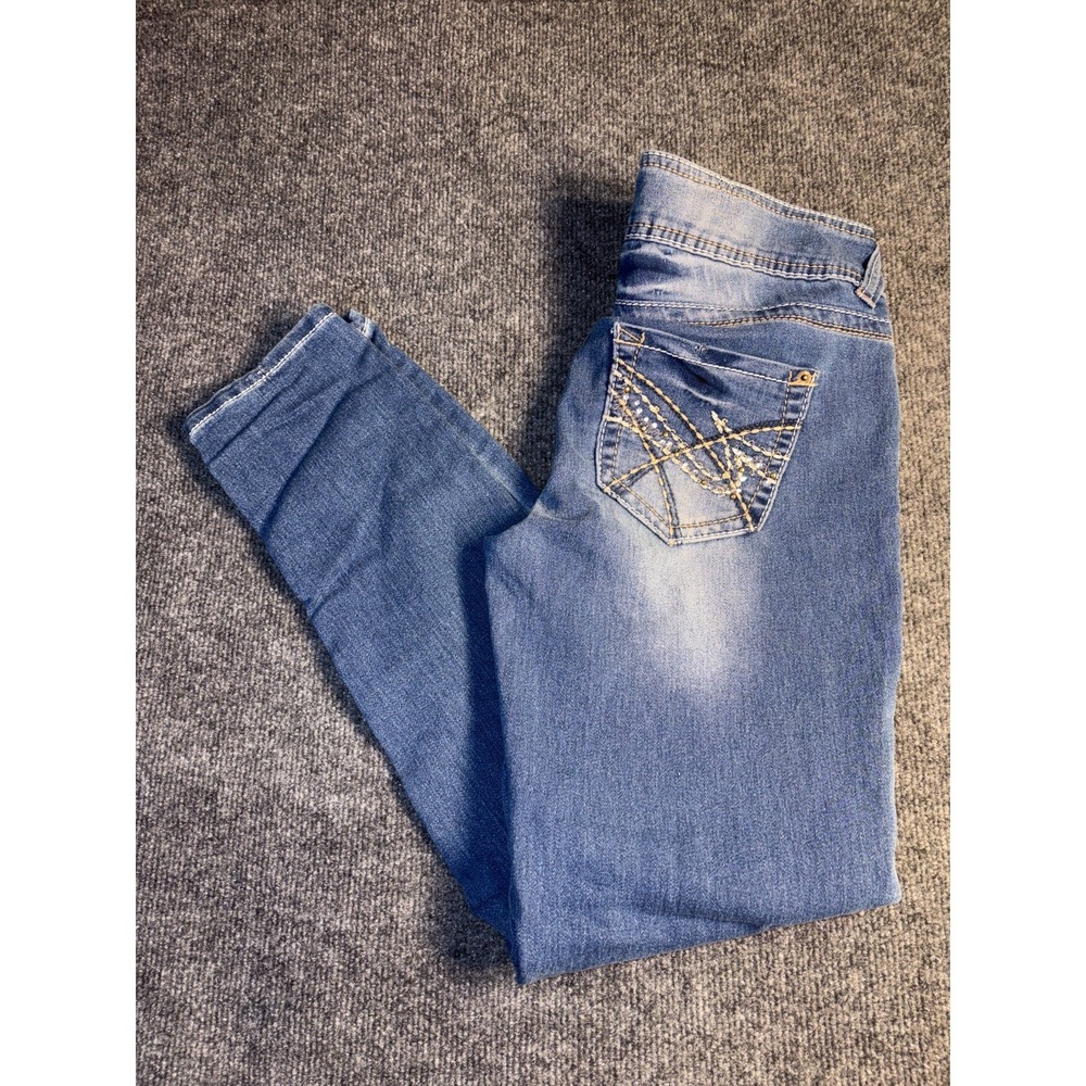 Bongo Skinny Jeans Women's 7 Blue Denim Faded Wash Decorative Stitching Pocket‎